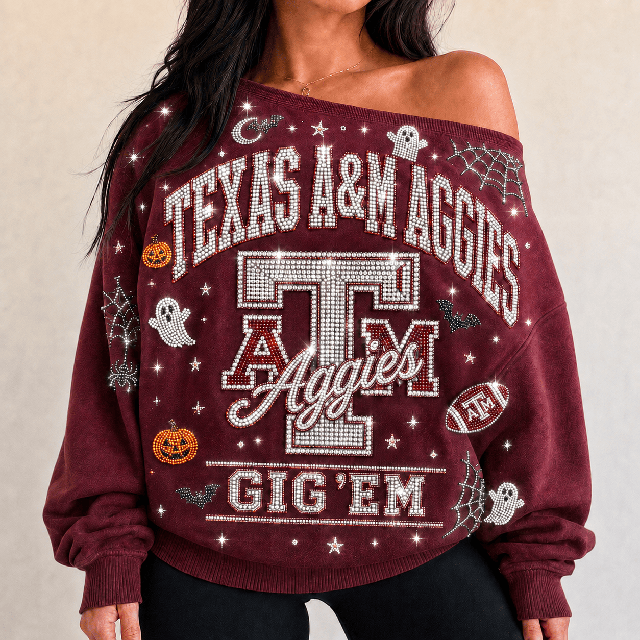 TAMA 3D SHOULDER RHINESTONE SWEATSHIRT NTKO
