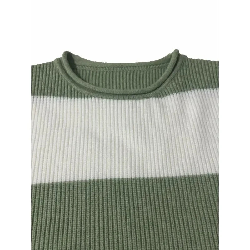Plus Size 1XL-5XL Women's Autumn and Winter Fashionable Round Neck Striped Casual Patchwork Sweater