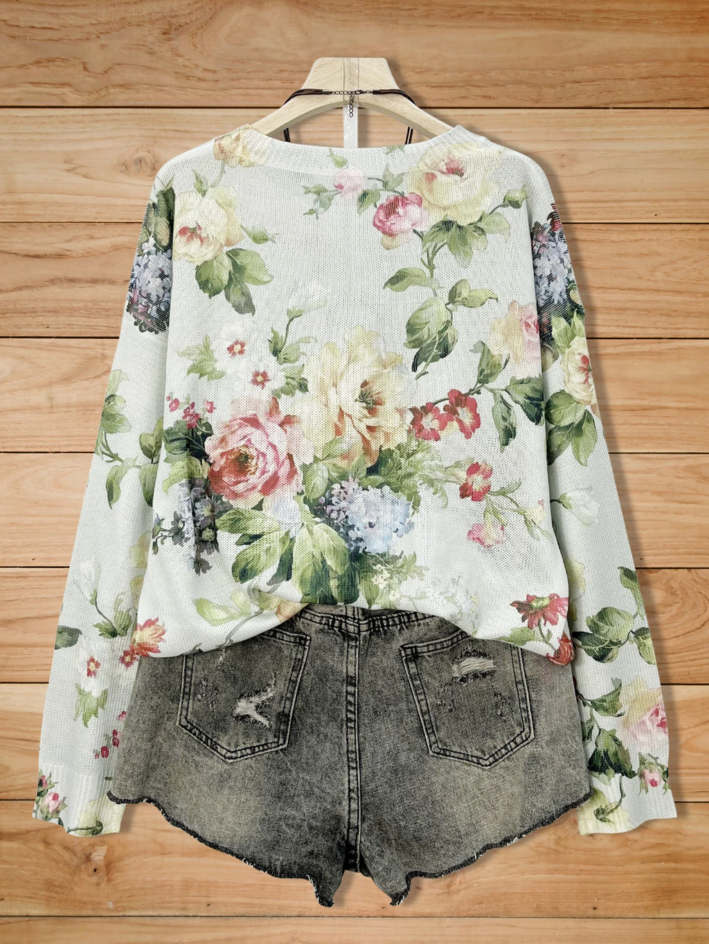 plus Size round Neck Floral Print Design Women's Sweater Comfortable Fit Knitwear for Ladies
