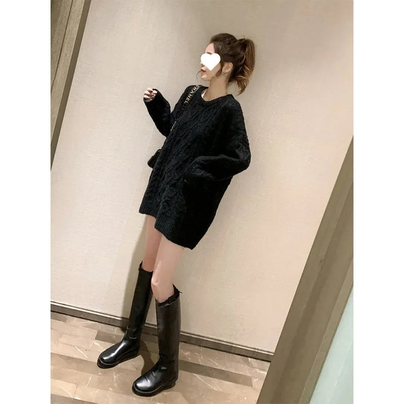 Loose plus Size Women's Knitwear Autumn New Style Medium Length Turtleneck Twisted Sweater Slimming Fashionable Big Size