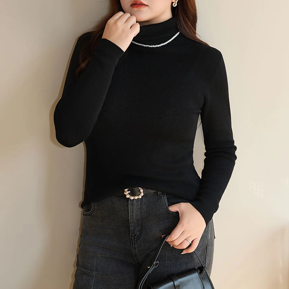 Plus Size Women's Sweaters Premium Fine-needle Turtleneck Knit Basic Jumpers Commuter Slim Pullovers Autumn Winter 2025