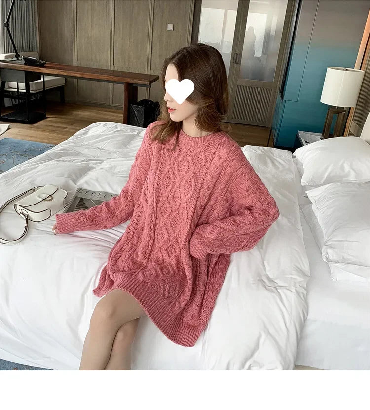 Loose plus Size Women's Knitwear Autumn New Style Medium Length Turtleneck Twisted Sweater Slimming Fashionable Big Size